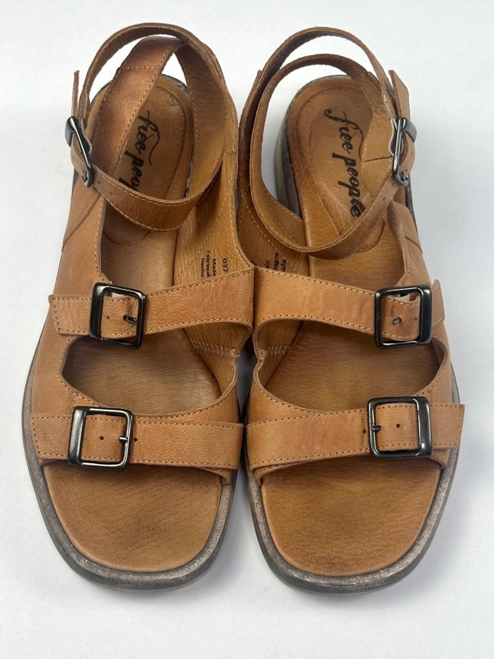 Free People Leather Strappy Ankle Buckle Sandals Tan Brown Sz 38 US 8 Spain